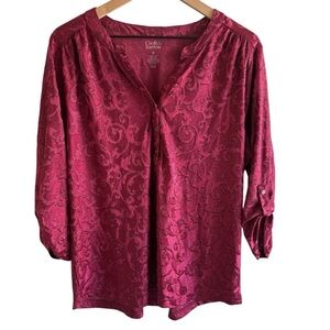 Croft & Barrow Henley Top XL Burgundy Soft Boho Dark Romantic Cottagecore